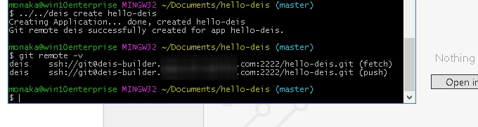 端末ウインドウ内での deis create 実行