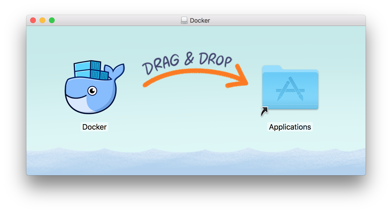 Docker.dmg をマウントすると表示される画面
