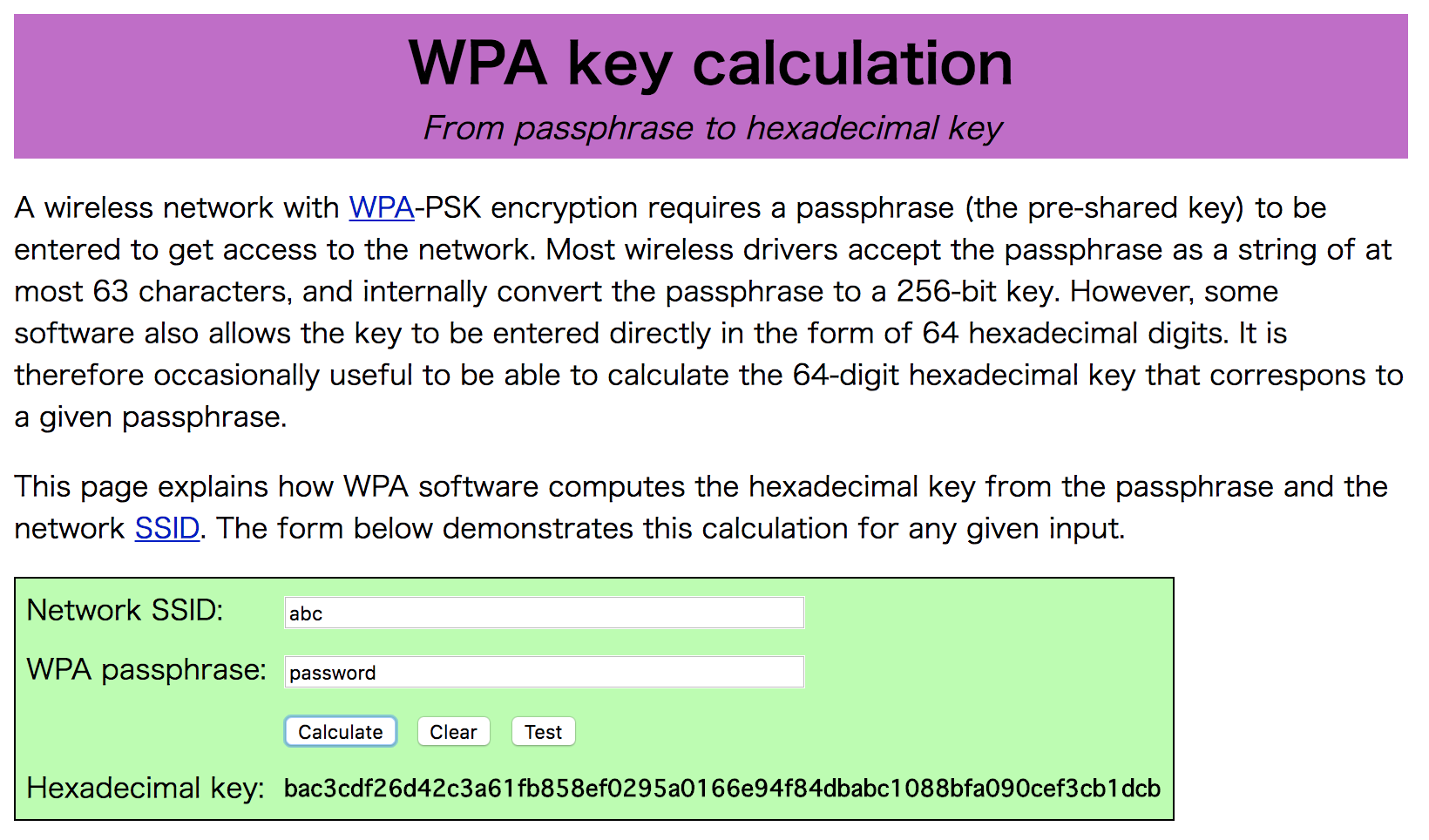 WPA key calculation