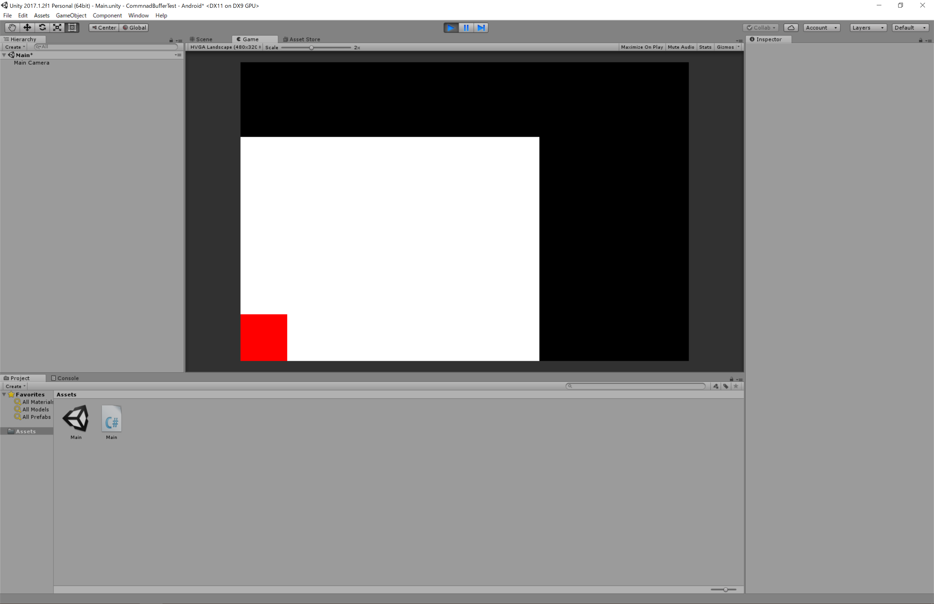画面左下に真っ赤な正方形を描画する