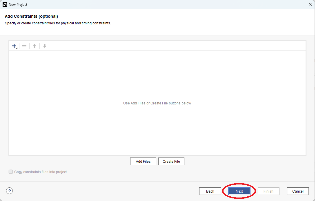 New Project > Add Constraints
