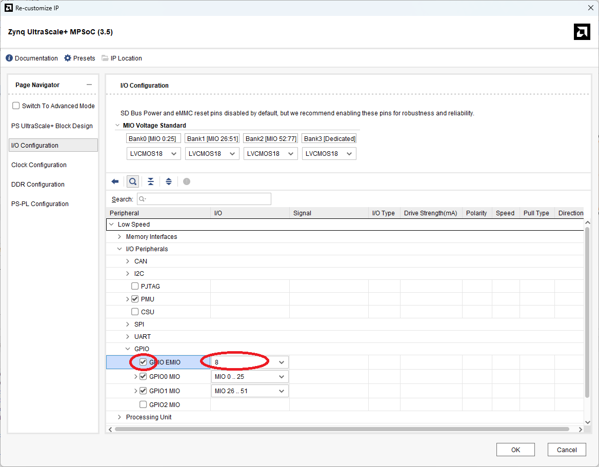 Block Properties > GPIO EMIO