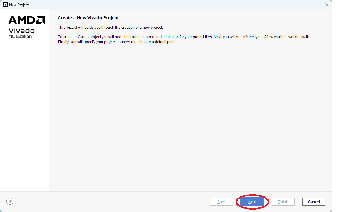 New Project > Create a New Vivado Project