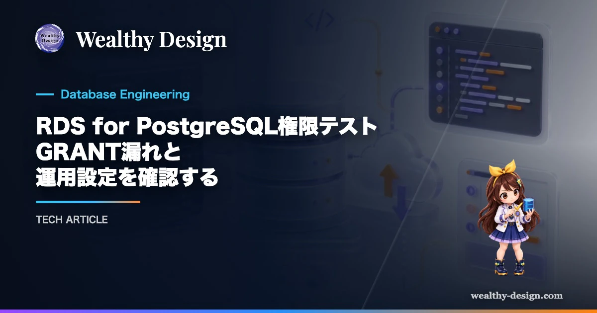 RDS for PostgreSQL権限テスト GRANT漏れと運用設定を確認するのアイキャッチ