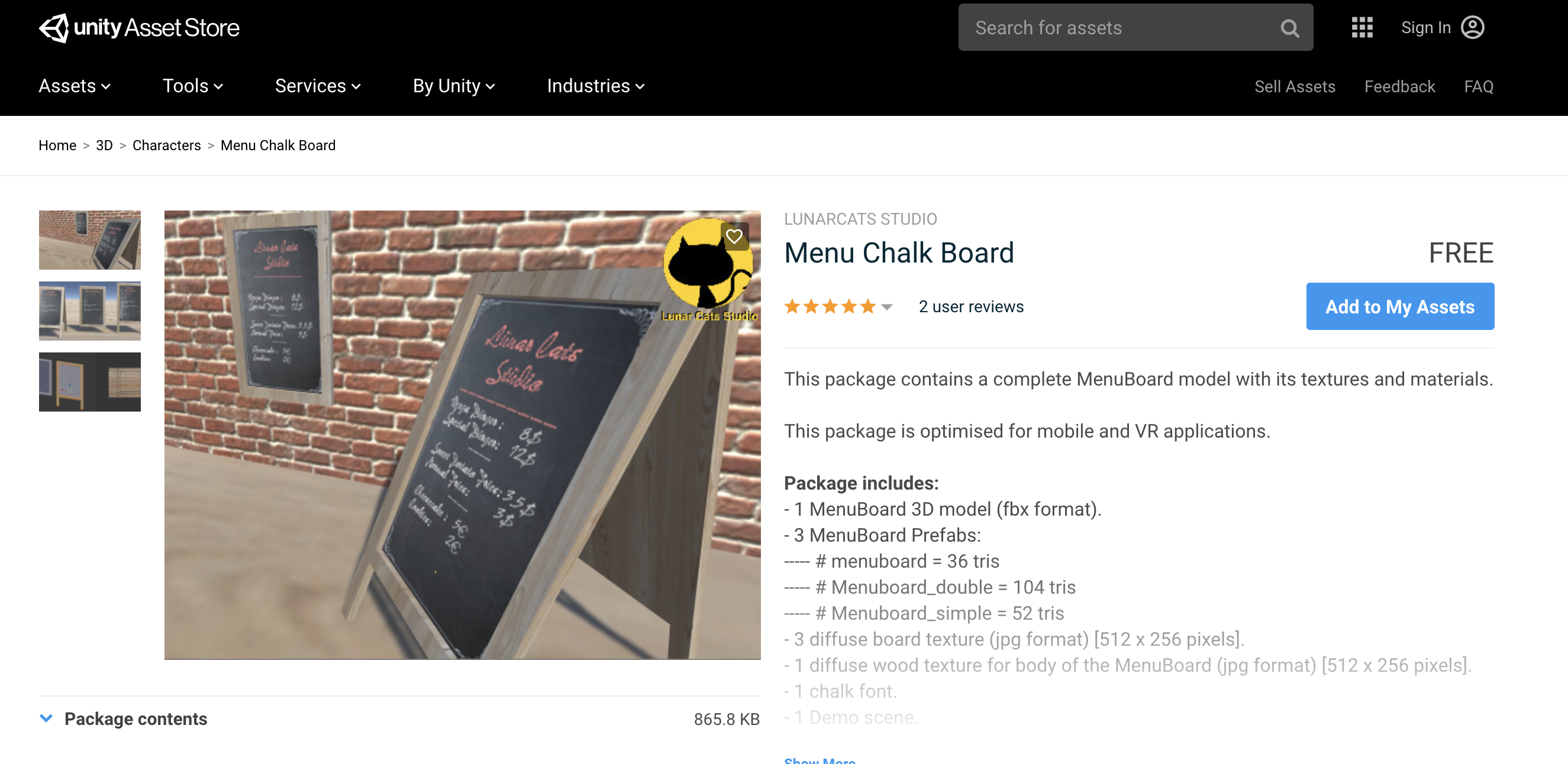 screenshot of the Menu Chalk Board asset found on the Unity Asset Store