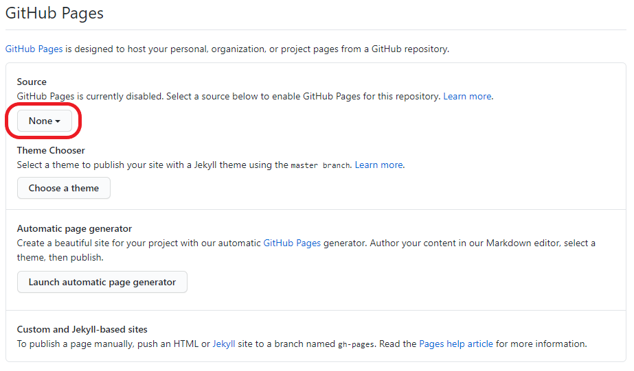 GitHub Pages Source: None