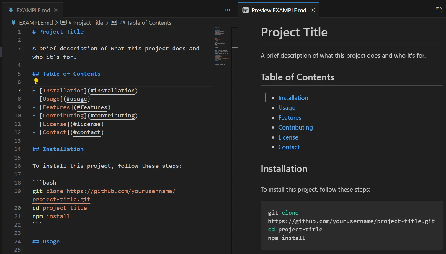 サイドバーでのプレビュー表示例