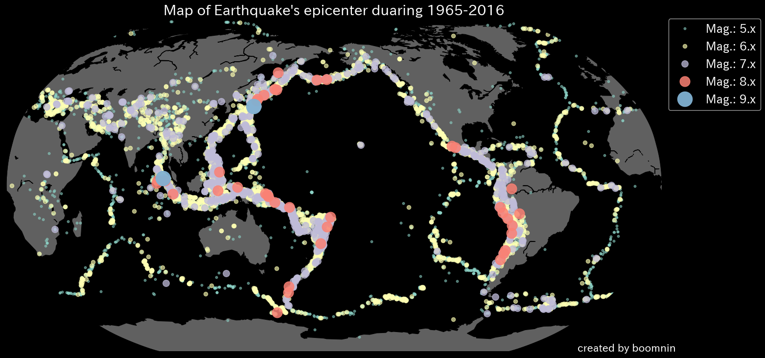 Map of Earthquake's epicenter duaring 1965-2016.png