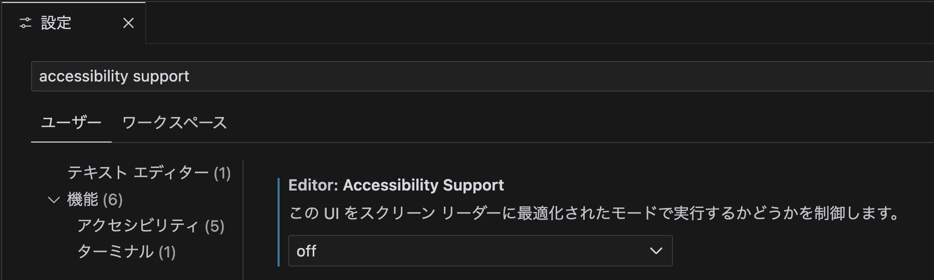 VSCode Accessibility Support設定
