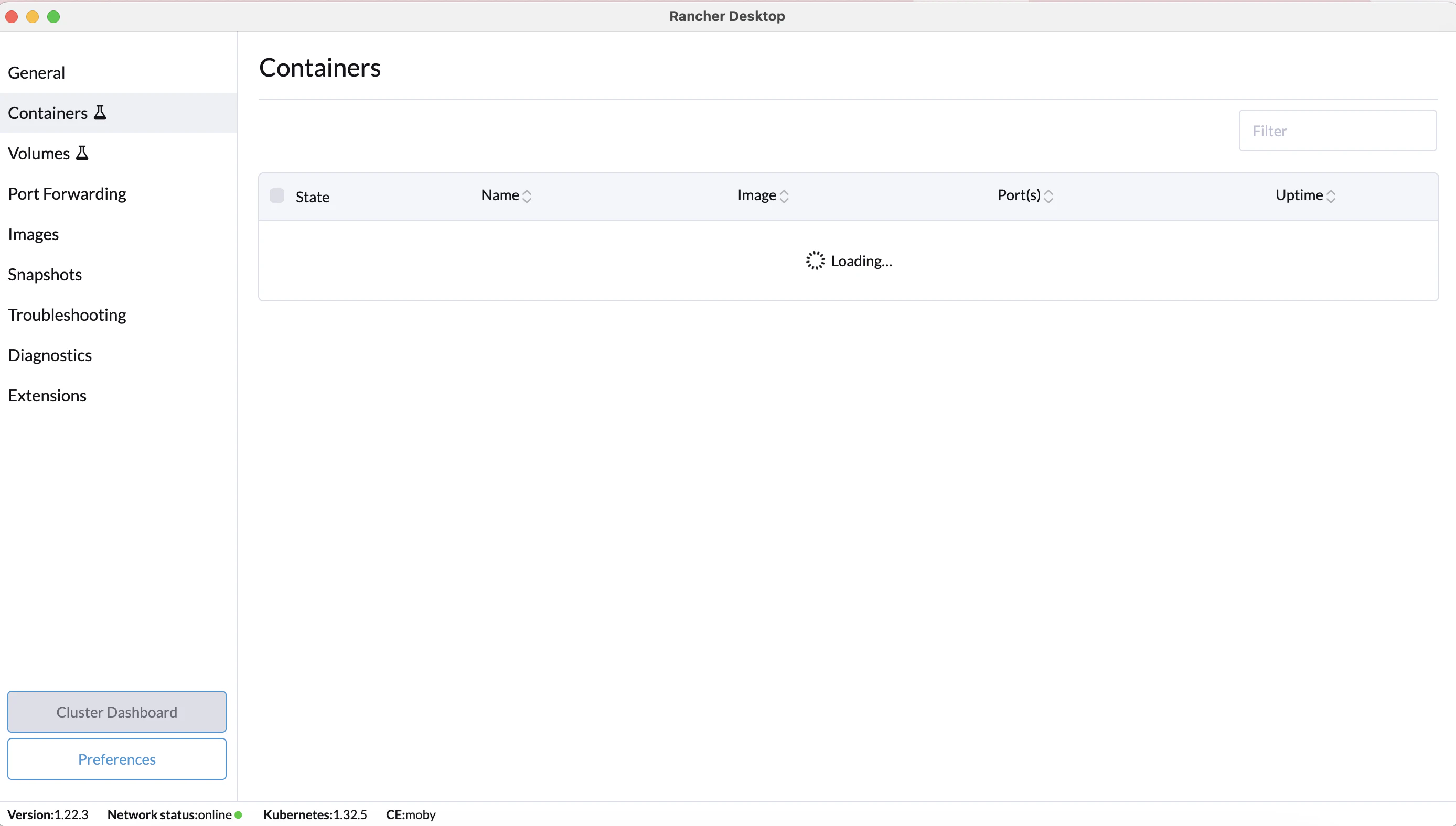 Rancher Desktopのローディング画面