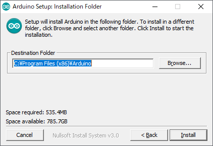 Arduino IDE:インストール場所の入力