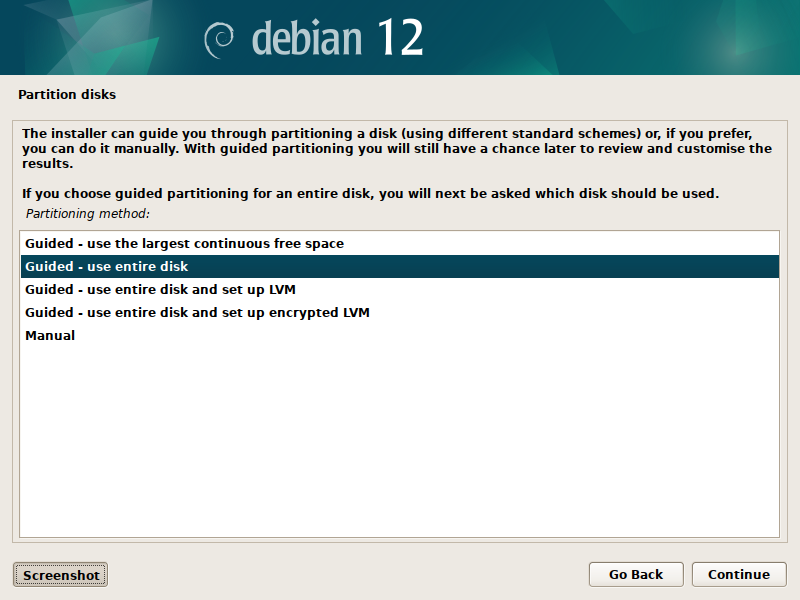 パーティション方法の選択