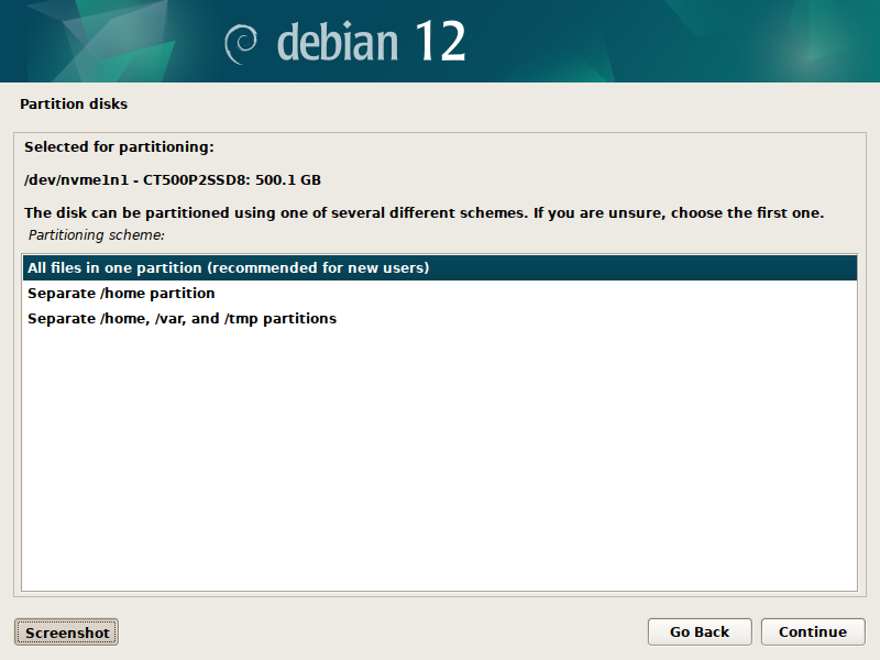 パーティション方法の選択