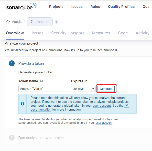 SonarQube Projectトークンを生成