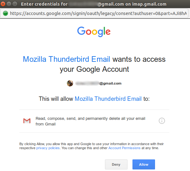 add Gmail's account on Thunderbird (5 Google OAuth)