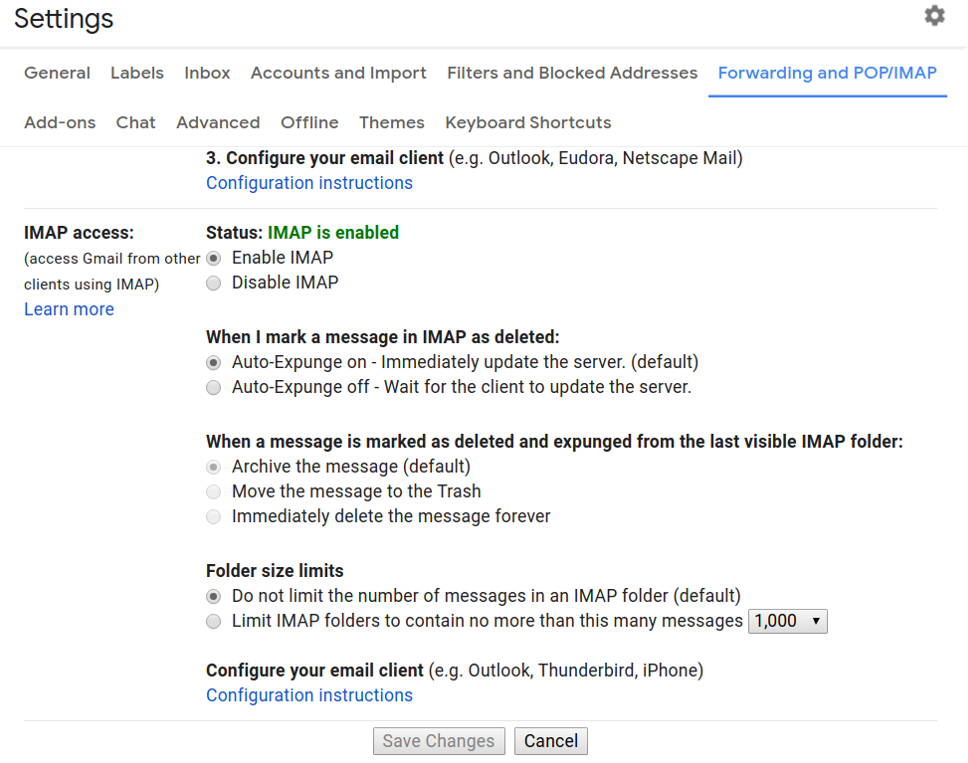 enable IMAP in Gmail's Setting