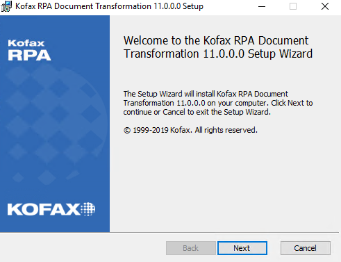 Document Transformationセットアップウィザード