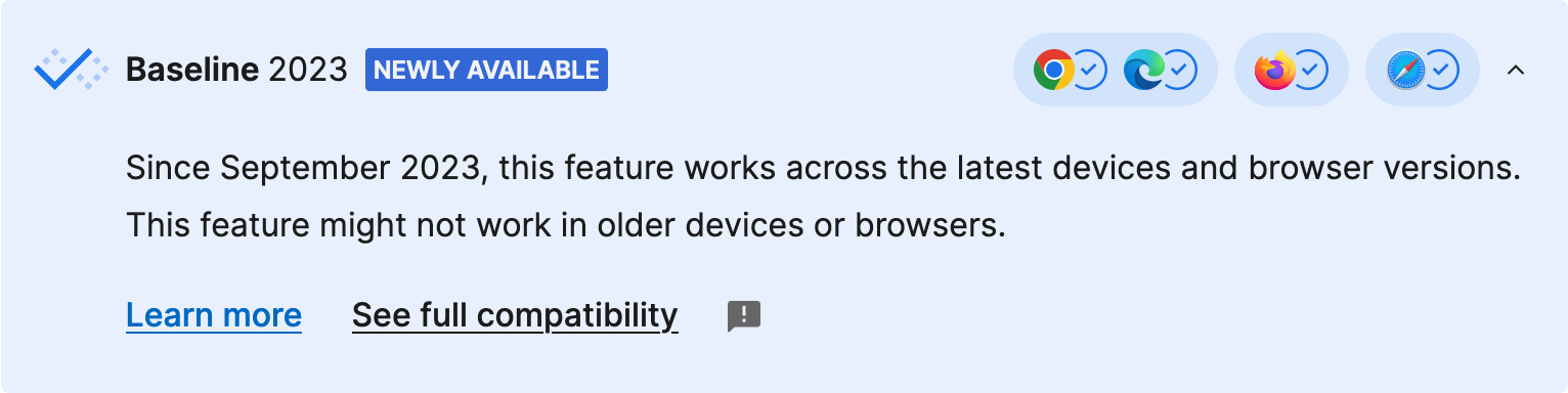 青色のウィジェット。Baseline: Newly Available