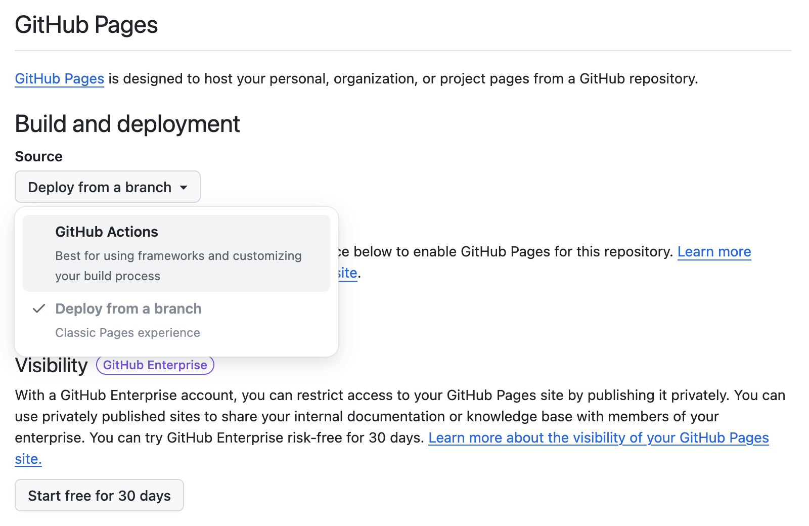 GitHub Pages 設定画面(1)