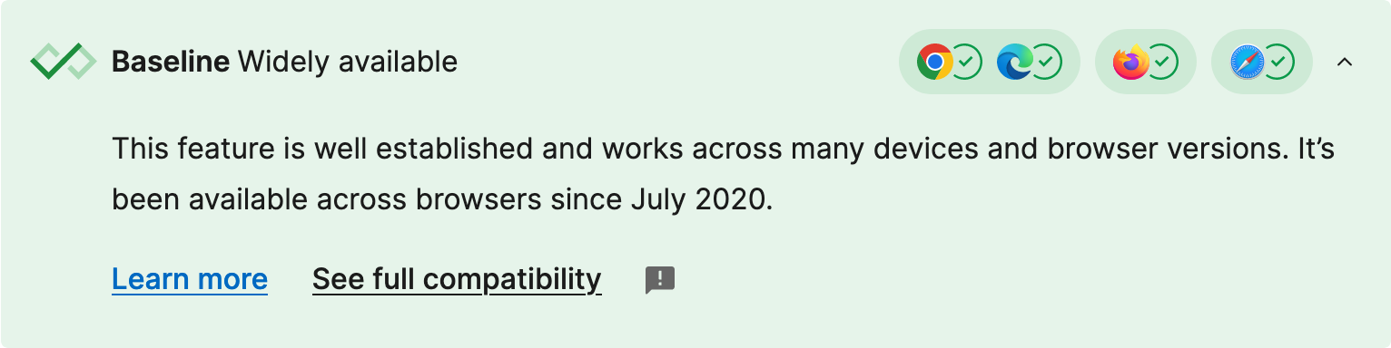 緑色のウィジェット。Baseline: Widely Available