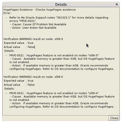 HugePages Setting Warning