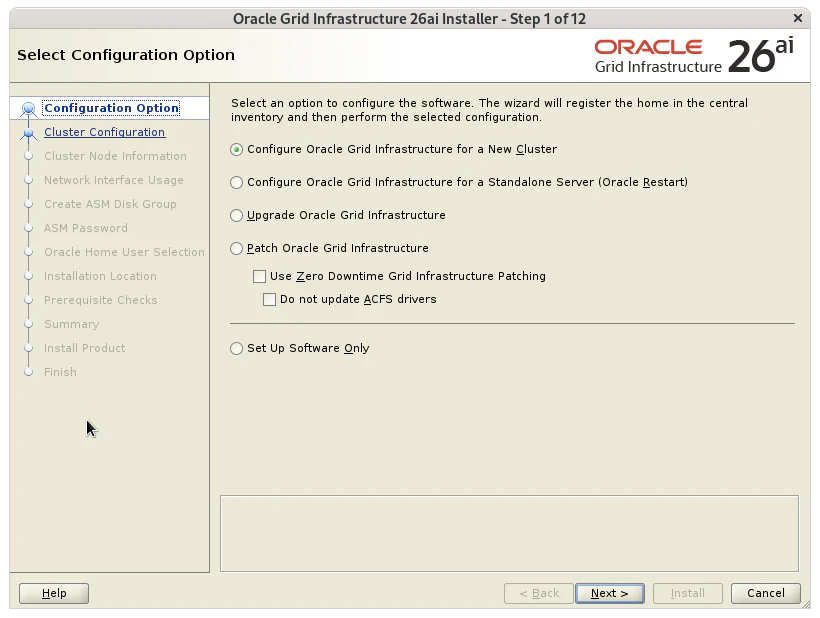 Oracle Grid Infrastructure 26ai Step 1