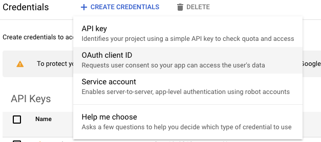 GCP APIs　OAuth client ID