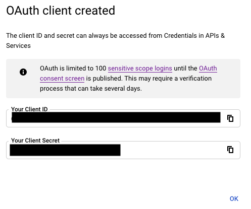GCP APIs　OAuth client ID