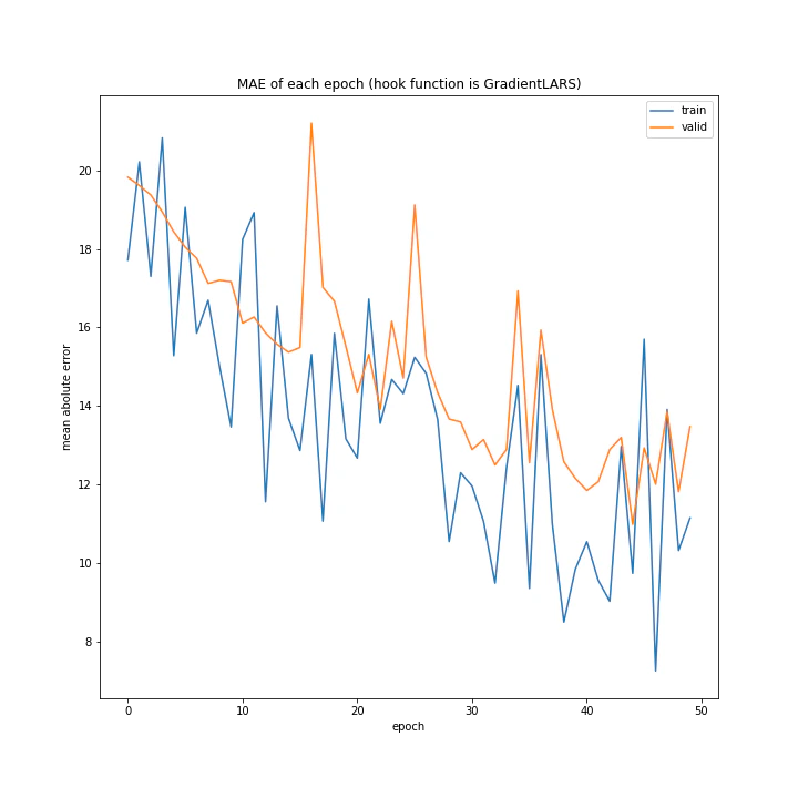 MAE of each epoch (hook function is GradientLARS).png