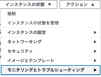 EC2の詳細画面で、アクション>モニタリングとトラブルシューティング