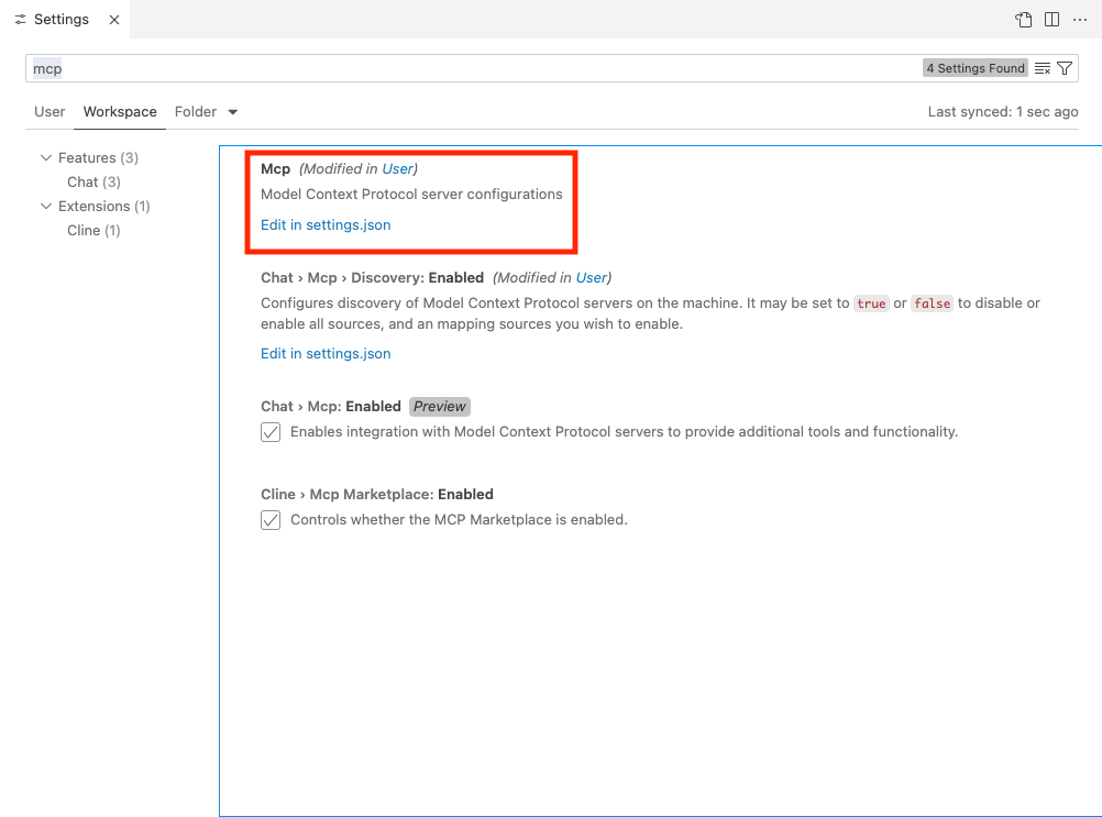 MCPのsettings.jsonの編集をクリック