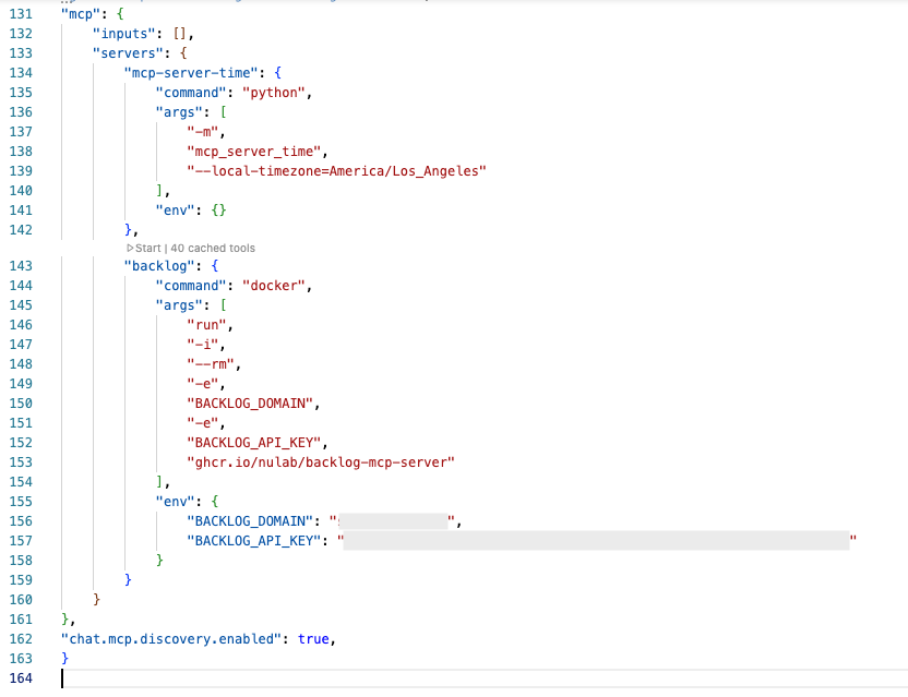 settings.jsonにMCPの設定を追加