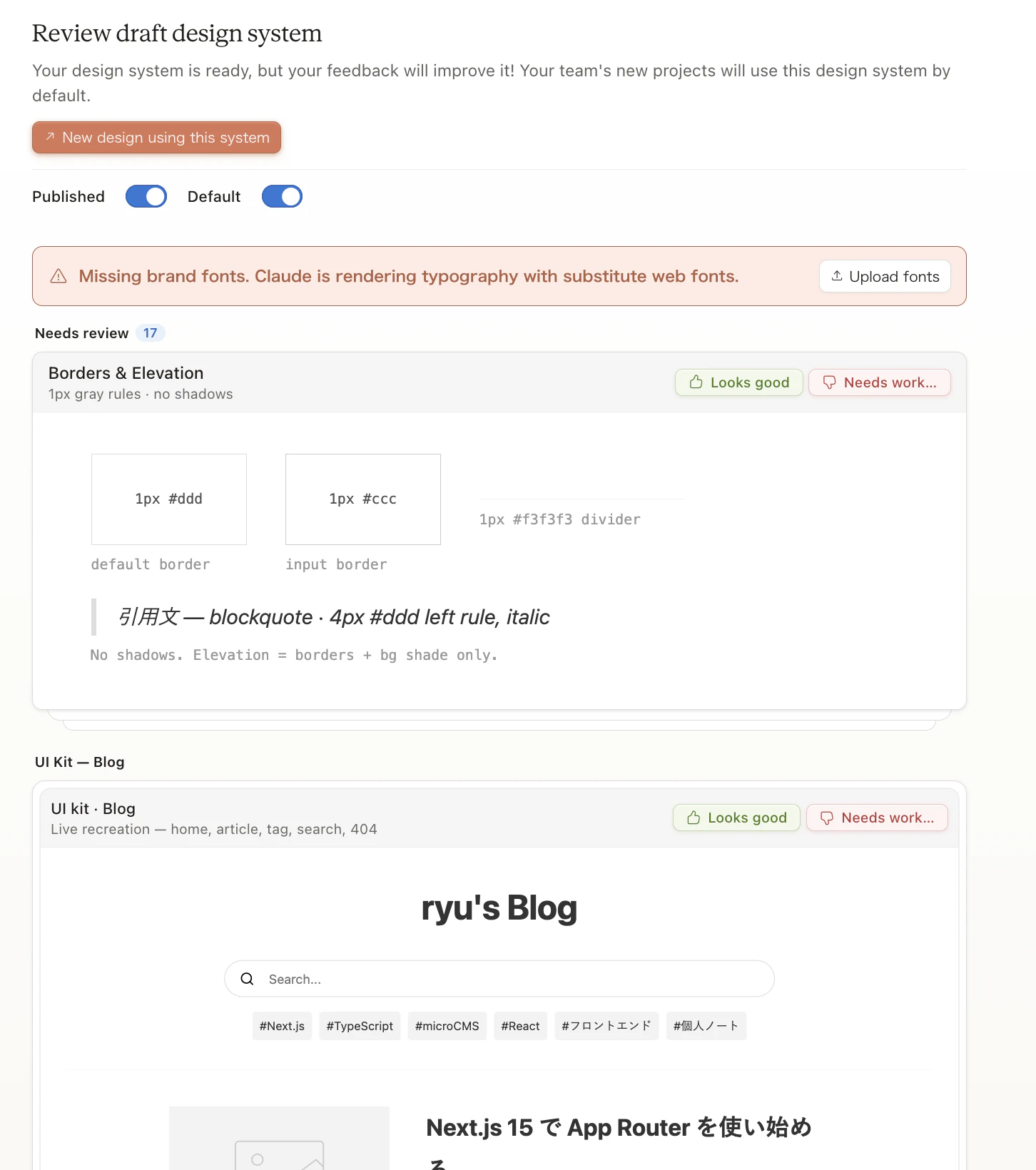 Review draft design system