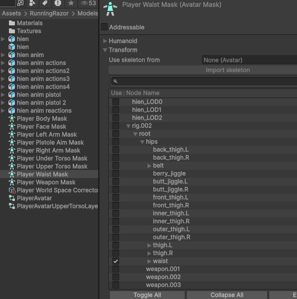 AvatarMask targetMask targetMask