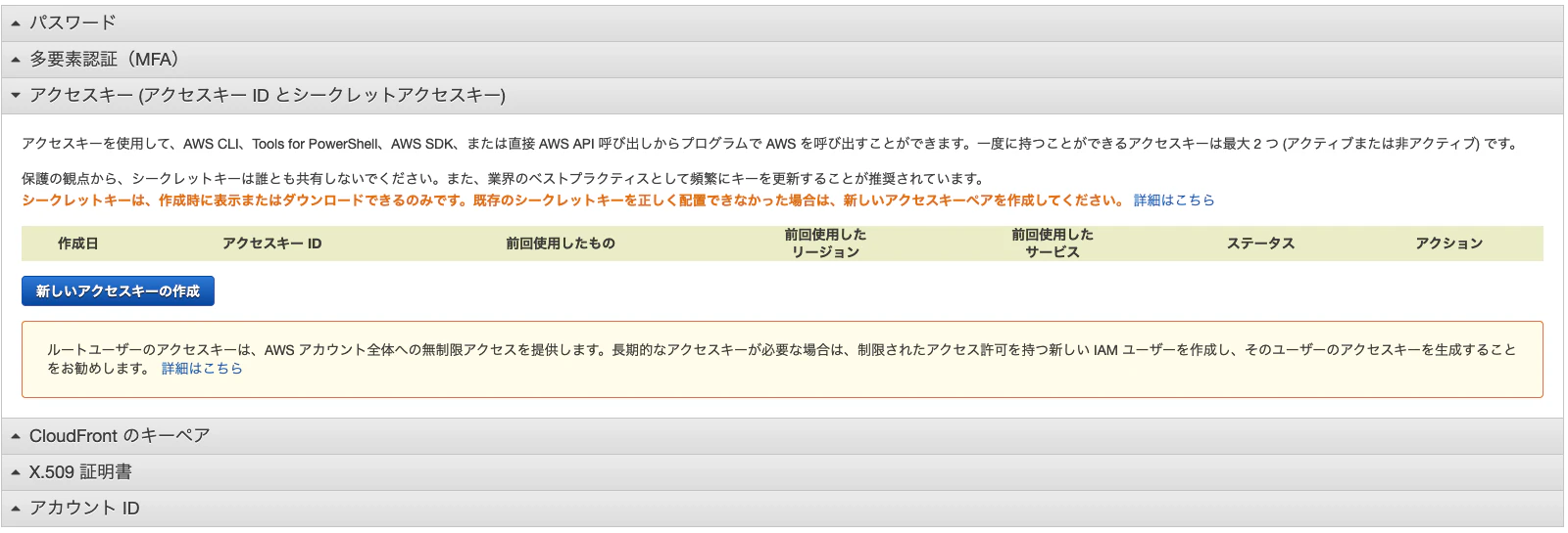 アクセスキーセクション