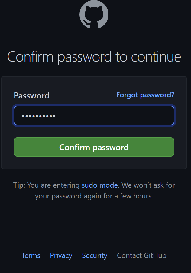 confirm github password