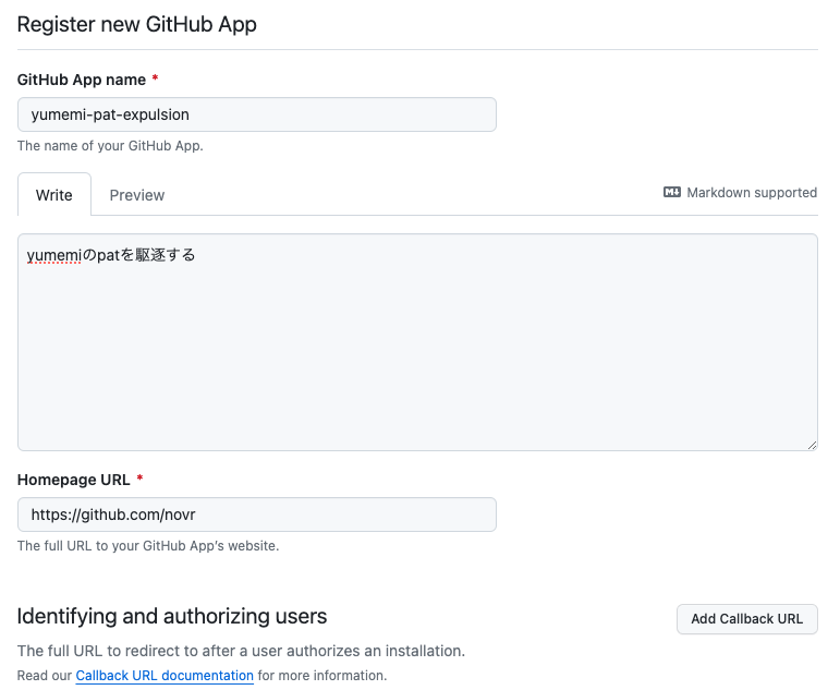 Register new GitHub Apps