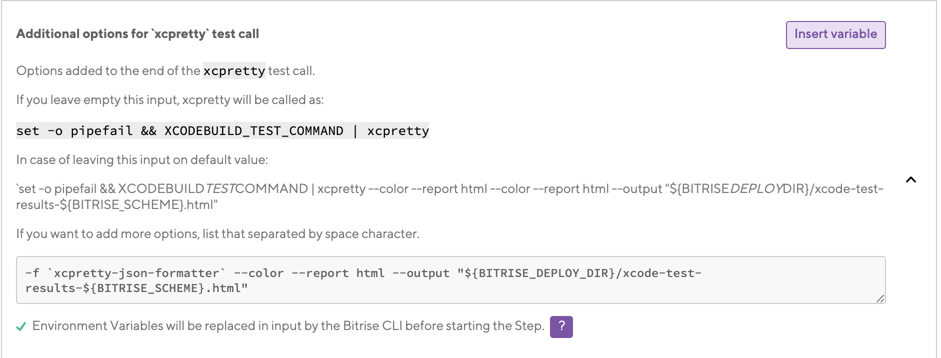 Additional options for \`xcpretty\` test call