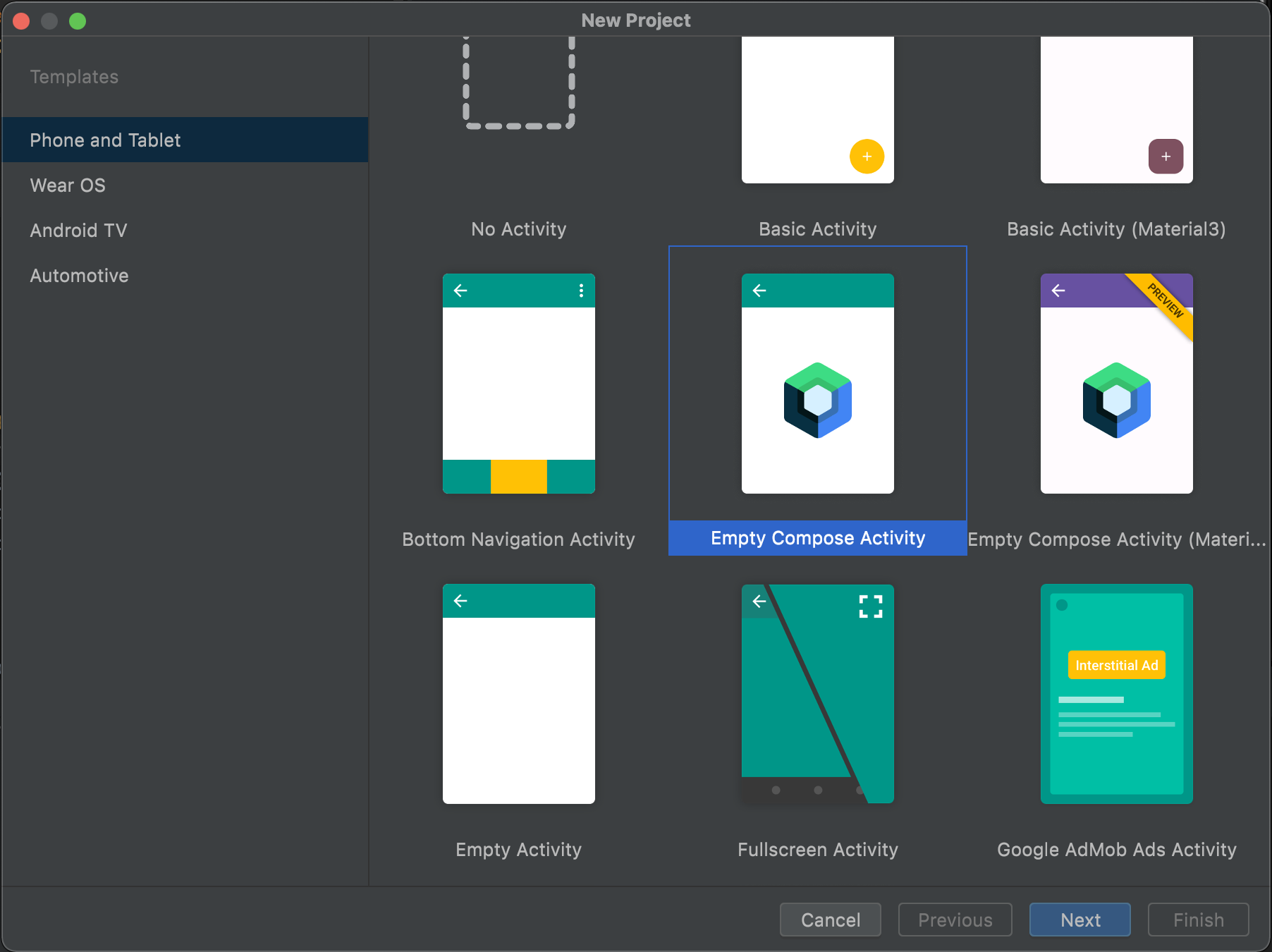 プロジェクト形式選択 新規プロジェクト作成ダイアログ_プロジェクト形式選択
