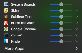 Background Musicのアプリごとの音量設定画面