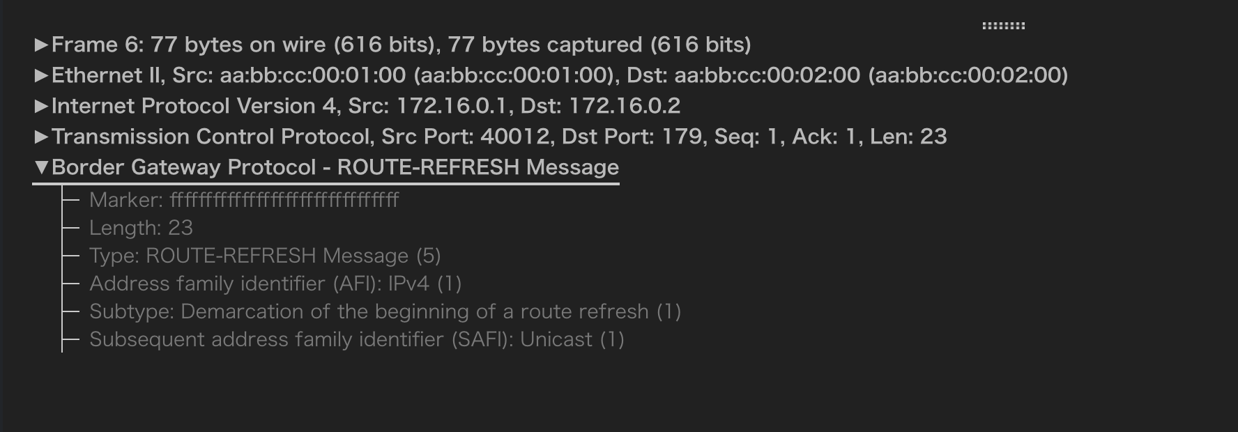 ソフトリセット(out) ROUTE-REFRESH開始パケットの詳細