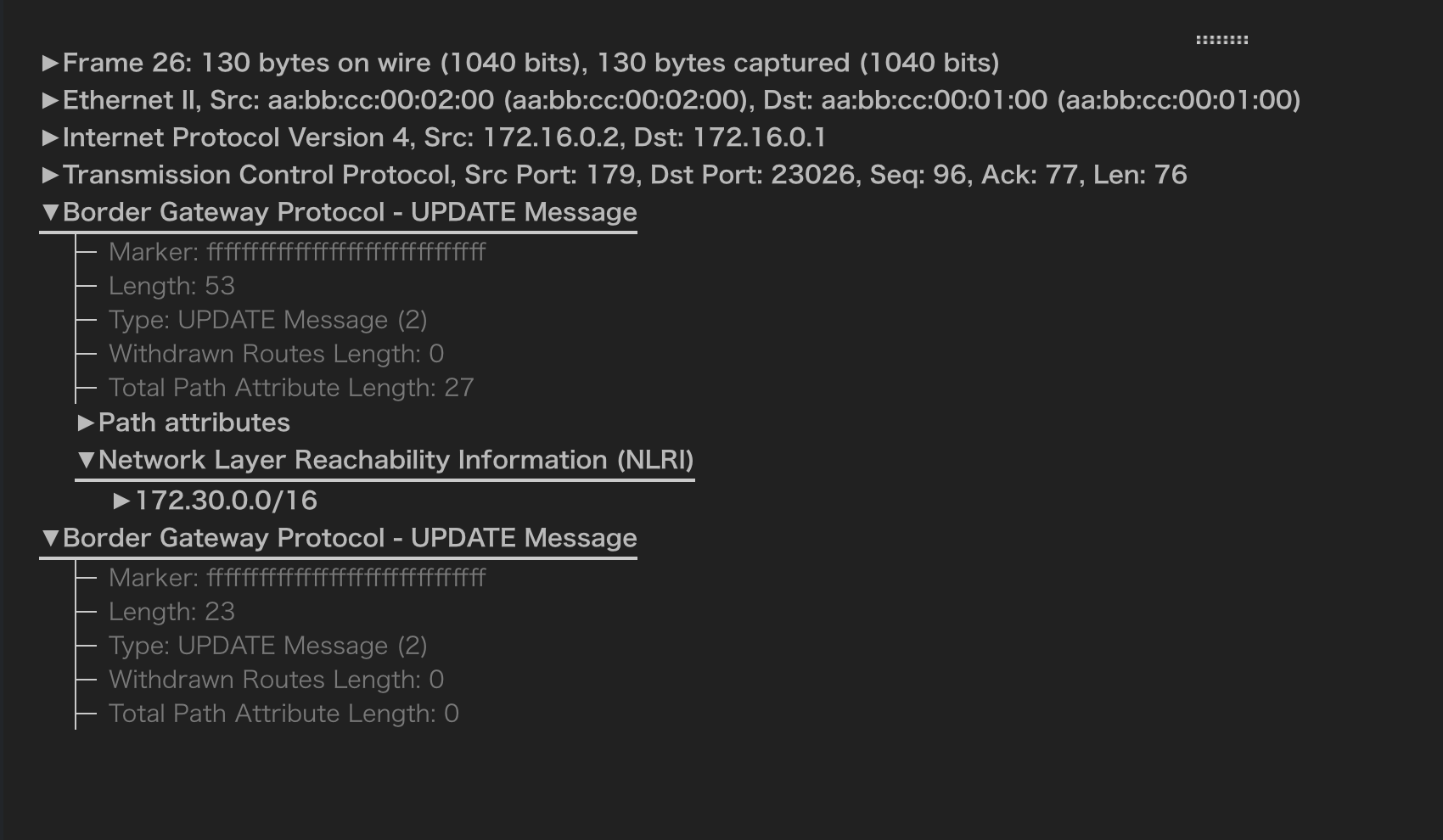 ハードリセット UPDATE Message(router-2→router-1)
