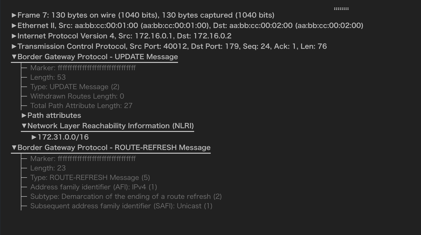 ソフトリセット(out) UPDATEパケット・ROUTE-REFRESH終了パケットの詳細