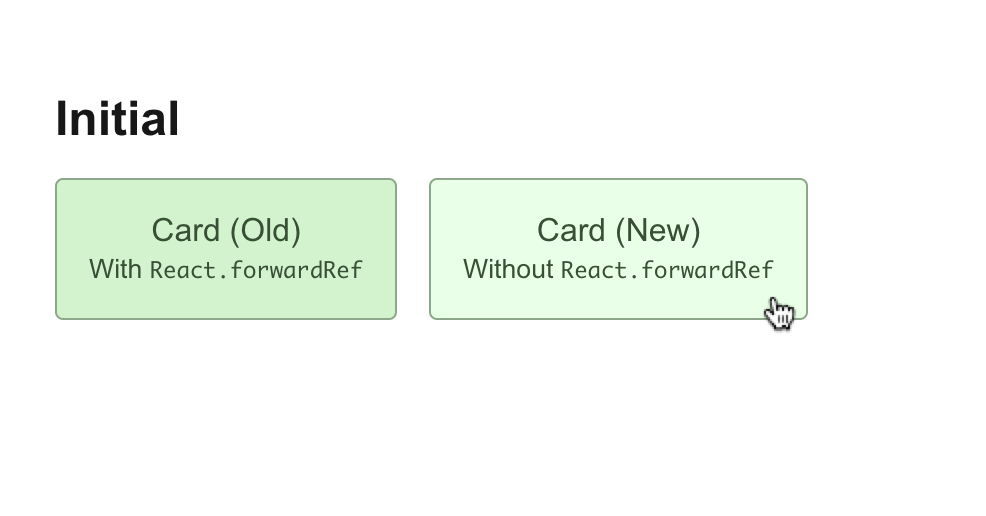 2枚のカードが並ぶUI。それぞれのカードは薄い緑色で、そのうち1枚にはマウスホバーされていて、より淡い色に変化している。