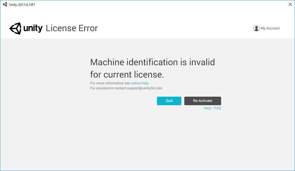 無慈悲なError Machine identification is invalid for current license.