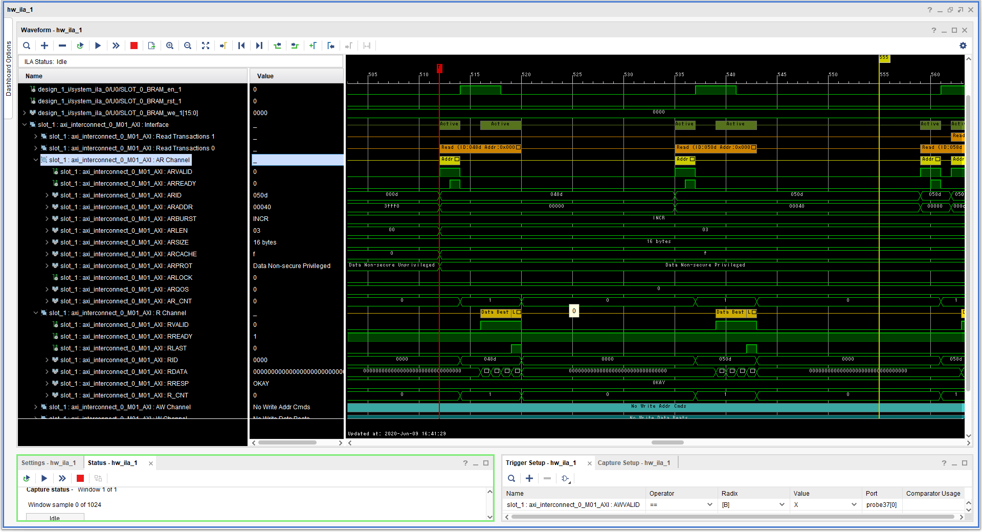 Fig.5 データキャッシュオン時のメモリリードの AXI IF 波形 Fig.5 データキャッシュオン時のメモリリードの AXI IF 波形