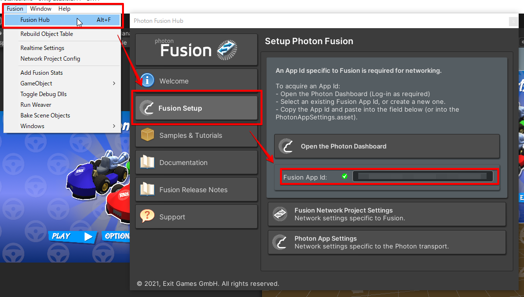 サンプルプロジェクトの一つ、Fusion Kartsでの設定例