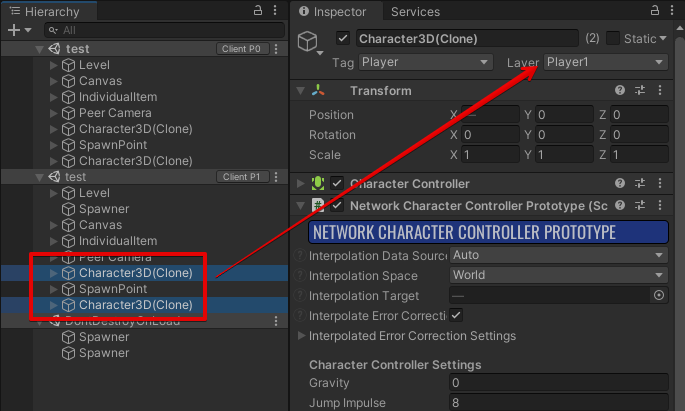 プレイヤー1のレイヤー設定