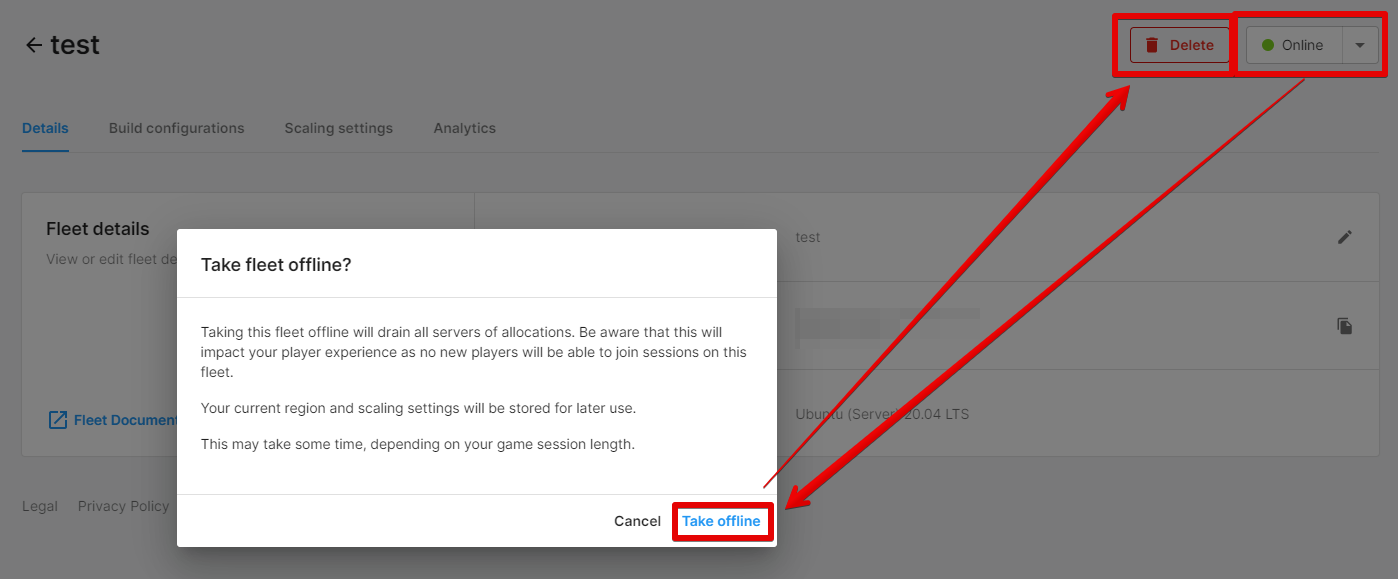 FleetをオフラインにしてDeleteする