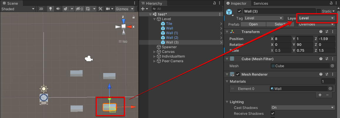 障害物のレイヤー設定